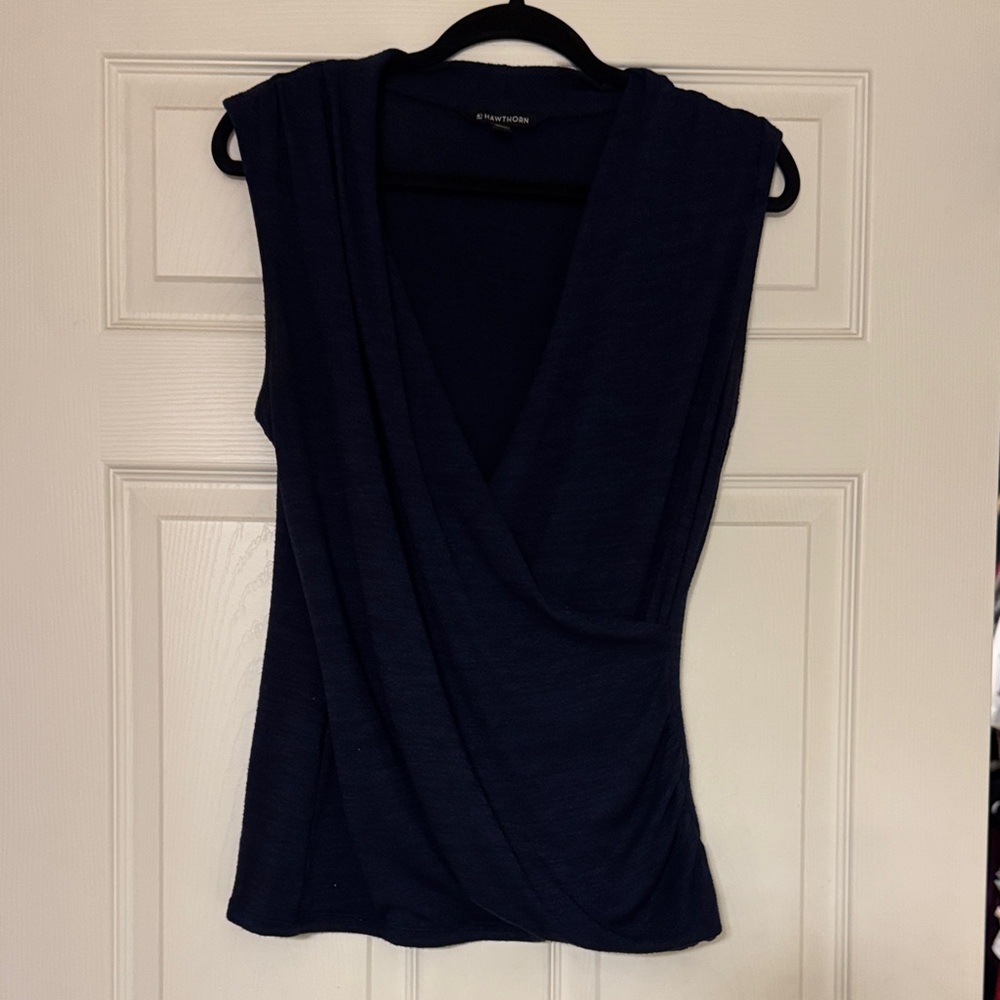 41 Hawthorn NavyBlue Sleeveless Wrap Blouse